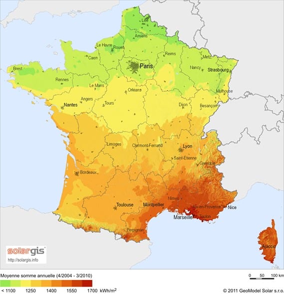 Irradiation solaire en France