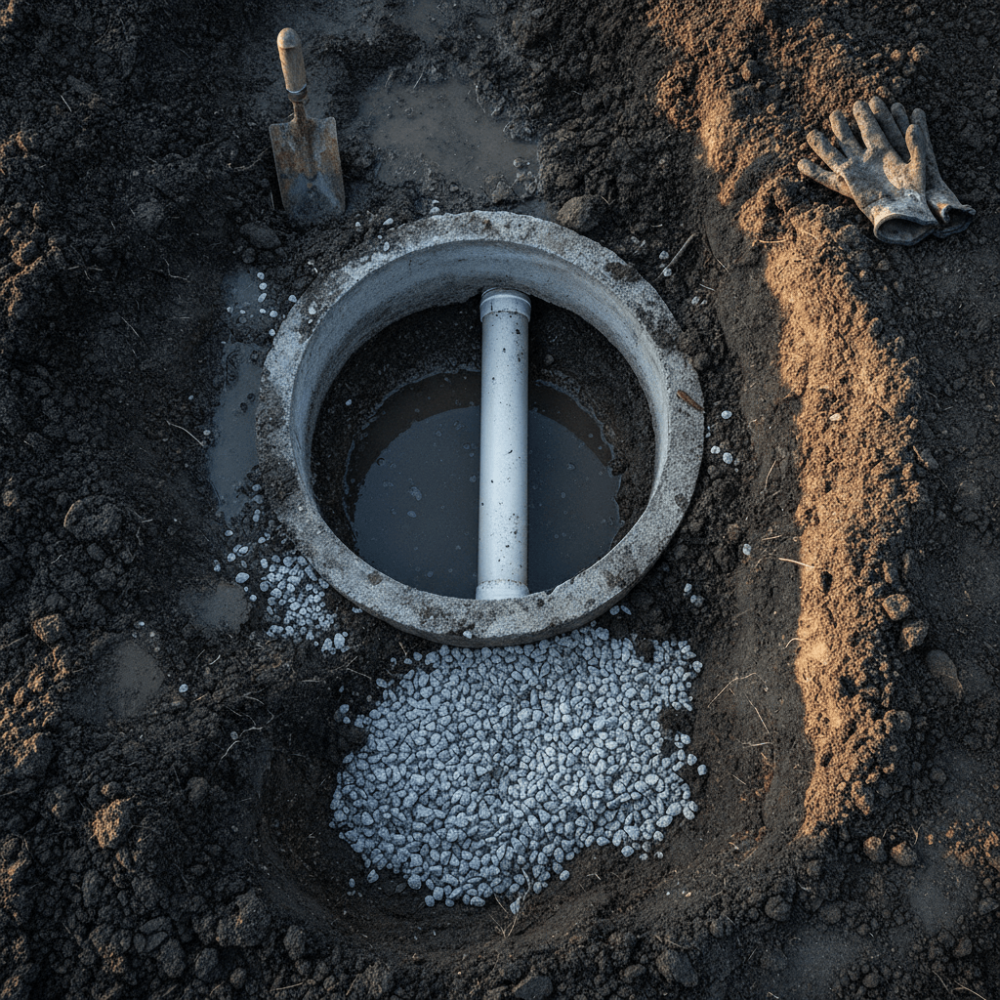 Gros plan sur un système de drains d'épandage défaillant lors d'un contrôle SPANC